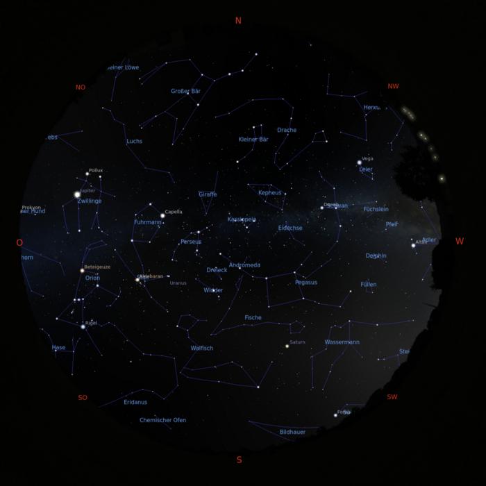 Das Bild zeigt eine Sternkarte mit dem Sternenhimmel am 15.01.2026 um 18 Uhr. Das Bild zeigt eine Sternkarte mit dem Sternenhimmel am 15.01.2026 um 18 Uhr.